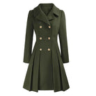 Zélie | Manteau Croisé Femme Cintré et Évasé à Plis, Toucher Laine - Vert olive