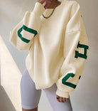 Zoé | Sweat Oversize Femme Intérieur Molletonné à Imprimé Lettres sur les Manches - Crème