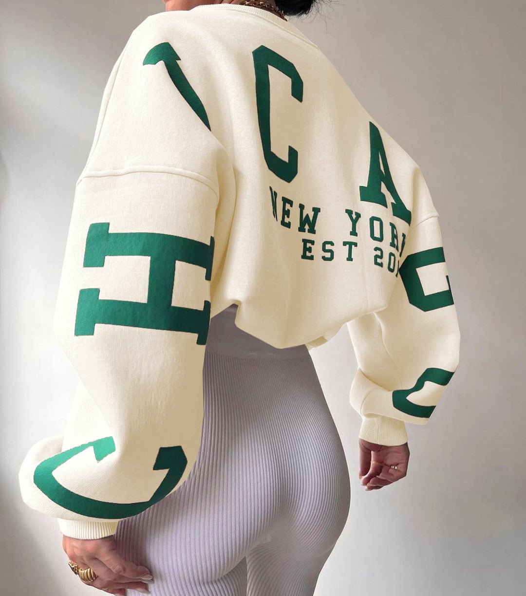 Zoé | Sweat Oversize Femme Intérieur Molletonné à Imprimé Lettres sur les Manches - vue 2