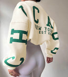 Zoé | Sweat Oversize Femme Intérieur Molletonné à Imprimé Lettres sur les Manches - vue 2