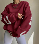 Zoé | Sweat Oversize Femme Intérieur Molletonné à Imprimé Lettres sur les Manches - Bordeaux