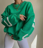 Zoé | Sweat Oversize Femme Intérieur Molletonné à Imprimé Lettres sur les Manches - Vert