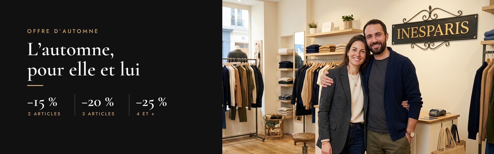 Offre d'automne Inesparis : 15 % de réduction dès 2 articles, 20 % pour 3, 25 % dès 4